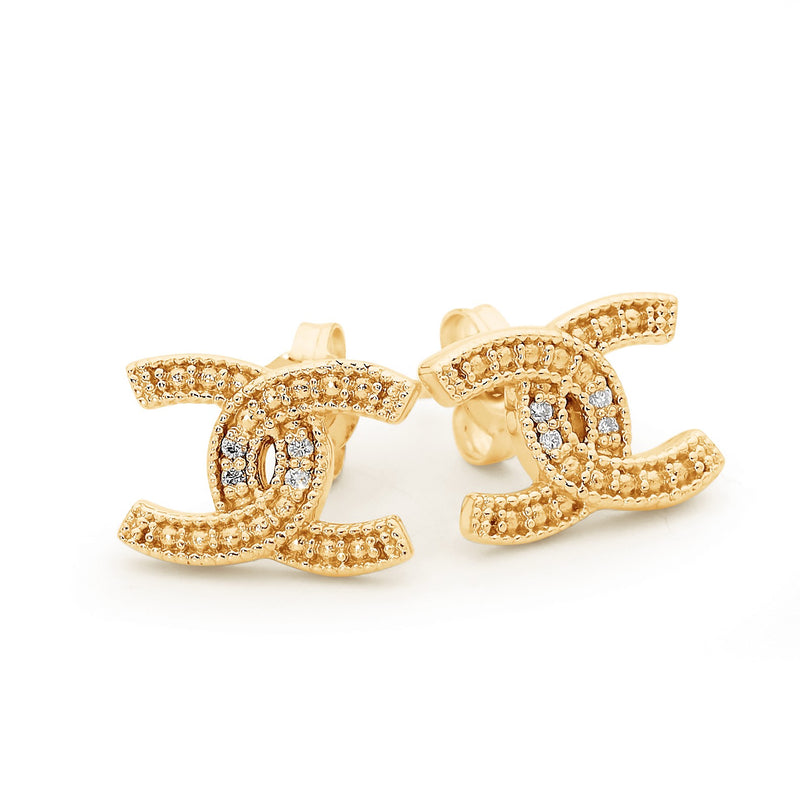 9ct Yellow Gold and Diamond Horseshoe Earrings