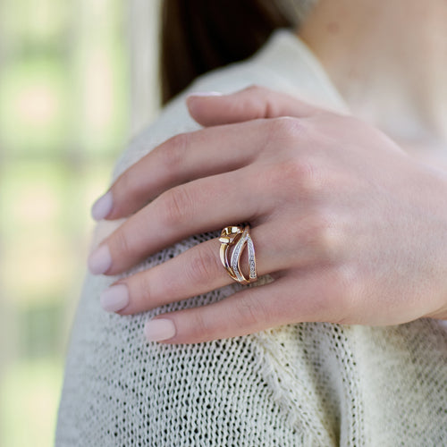 9ct Rose Gold and Diamond Elegant Stirrup Ring