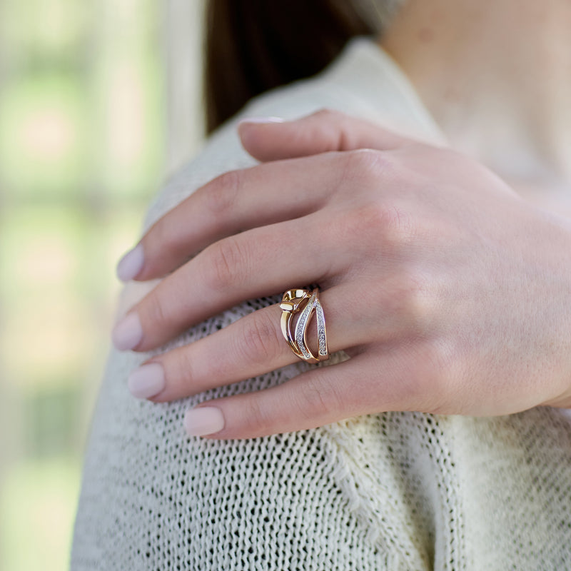 9ct Rose Gold and Diamond Elegant Stirrup Ring