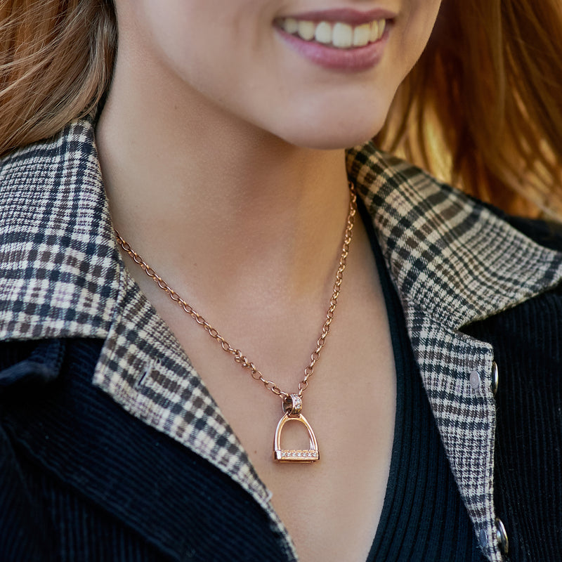 9ct Rose Gold Medium Diamond Set Stirrup and Bale Pendant