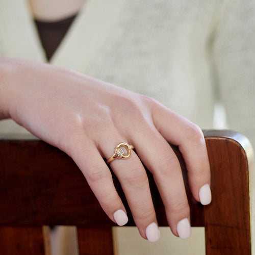 9ct Yellow Gold Half Bit Ring with Diamonds