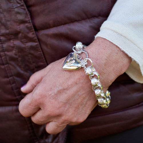 Solid Link Bracelet with 9ct Yellow Gold Horseshoe on Padlock