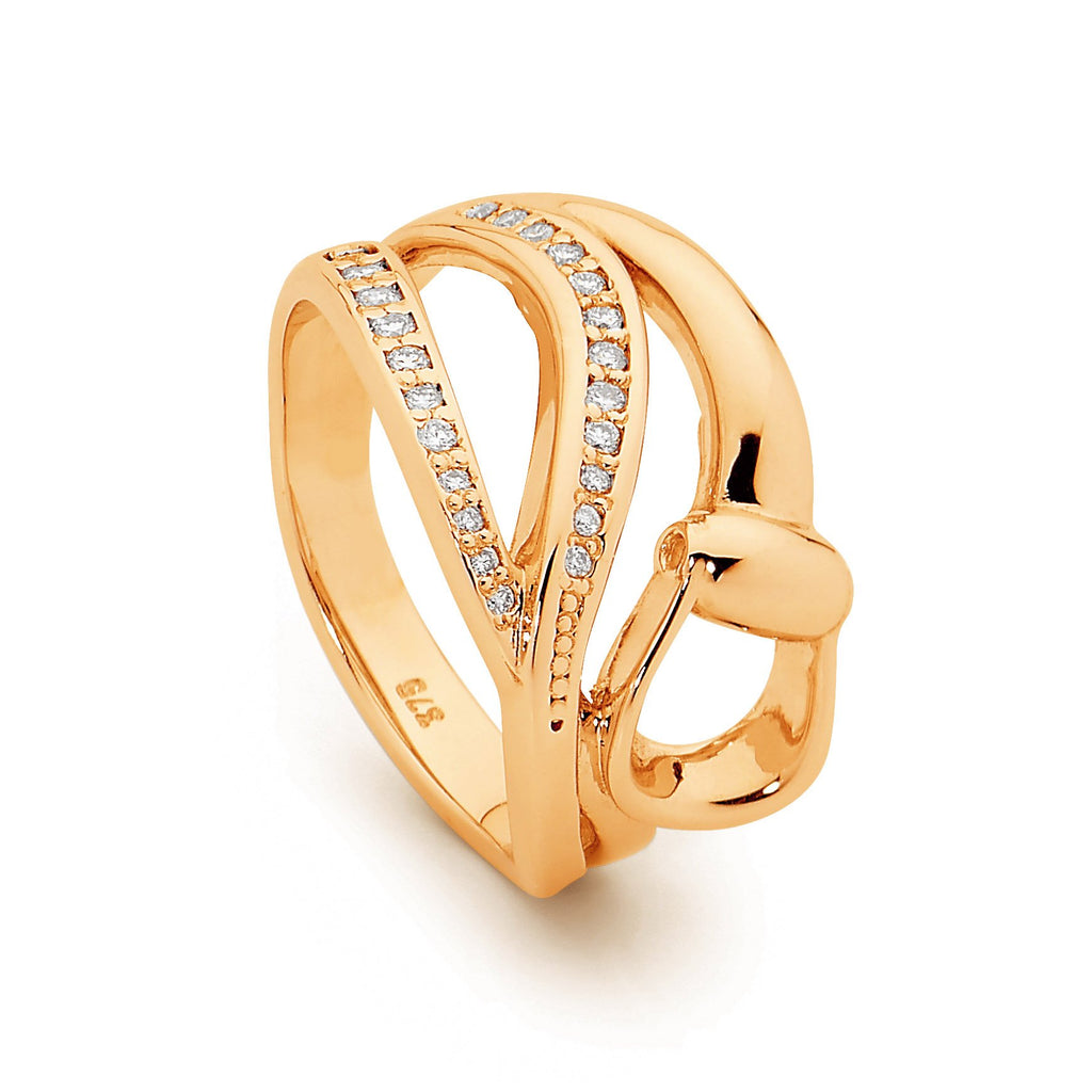 9ct Rose Gold and Diamond Elegant Stirrup Ring