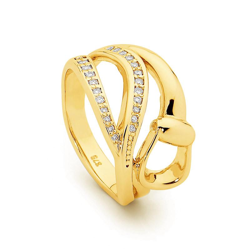 9ct Yellow Gold and Diamond Elegant Stirrup Ring