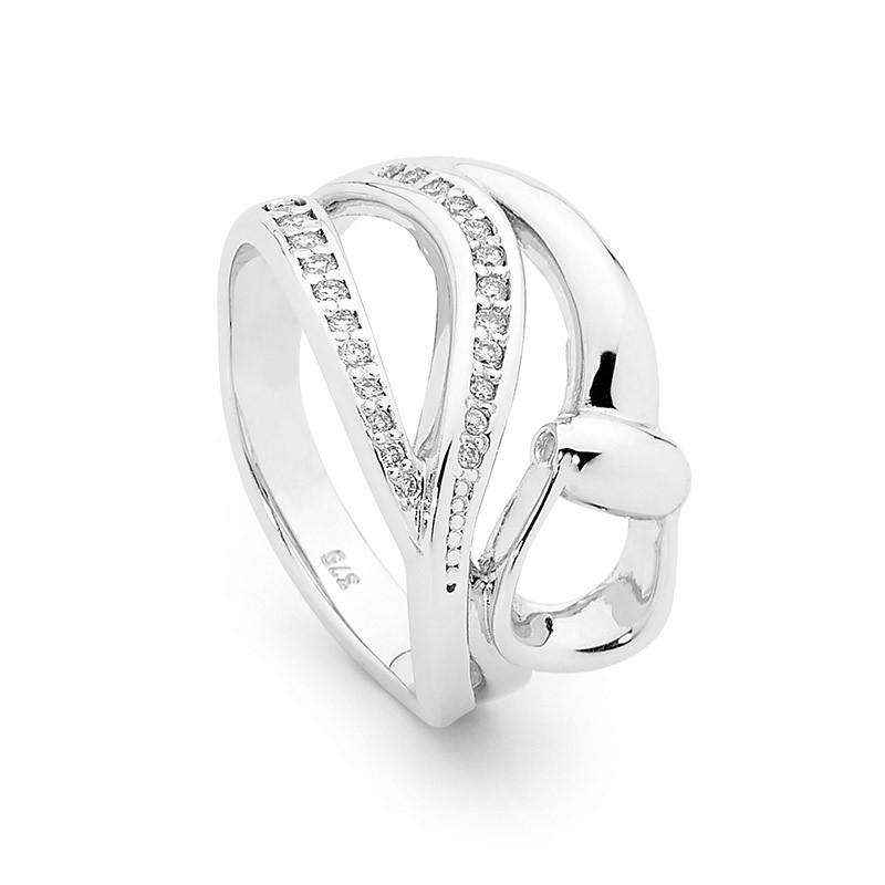9ct White Gold and Diamond Elegant Stirrup Ring