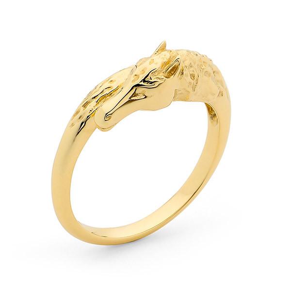9ct Yellow Gold Unique Horsehead Ring