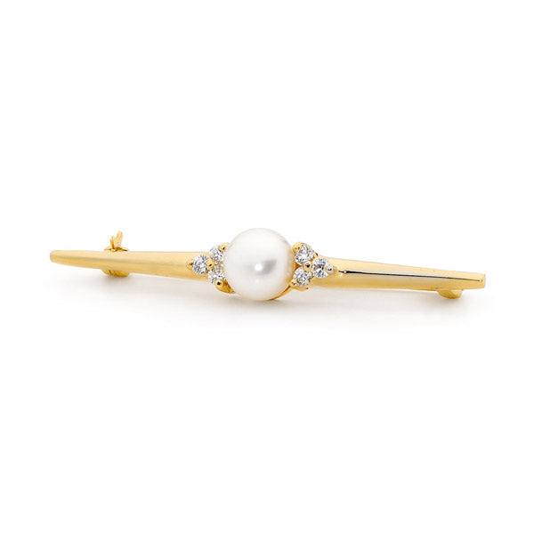 9ct Yellow Gold Pearl and Cubic Zirconia Stock Pin