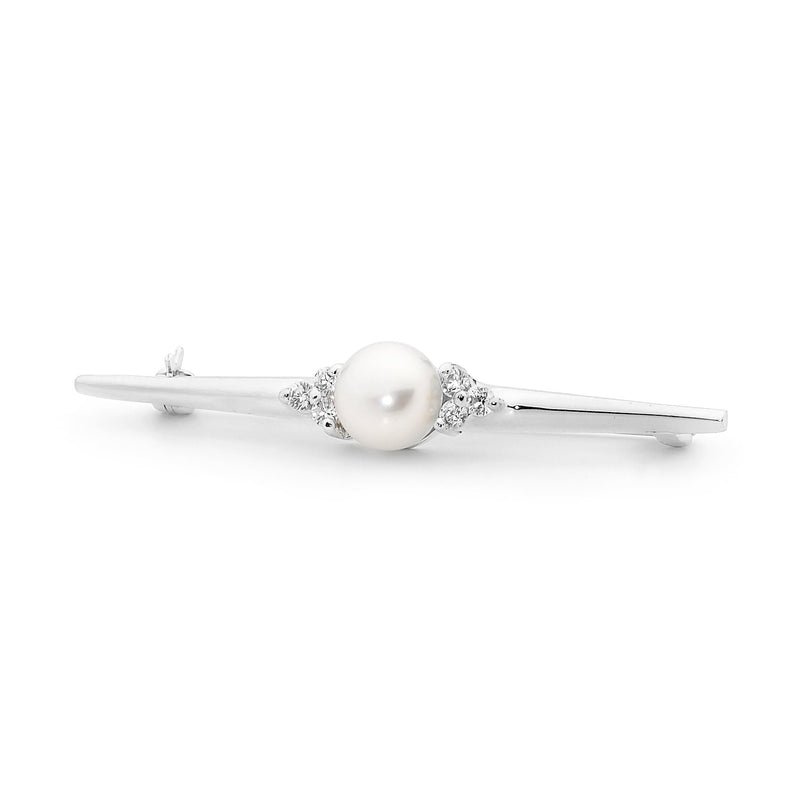 Pearl with Cubic Zirconia Sterling Silver Stock Pin