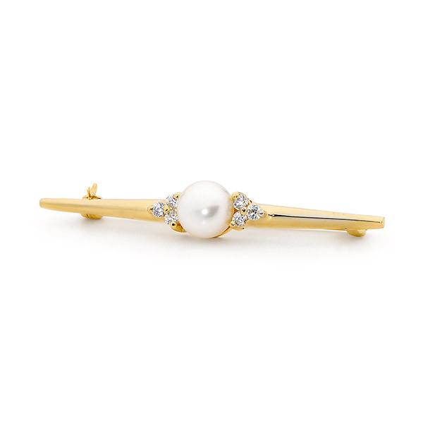 Gold Plated Pearl and Cubic Zirconia Stock Pin