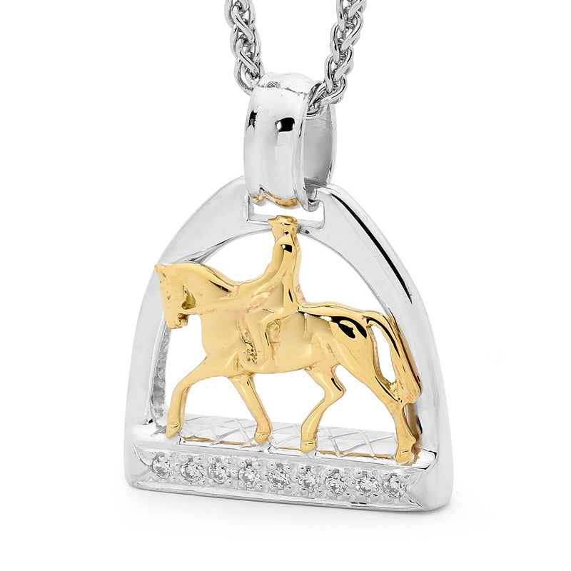 9ct Yellow Gold and Sterling Silver Large Stirrup With Horse and Rider