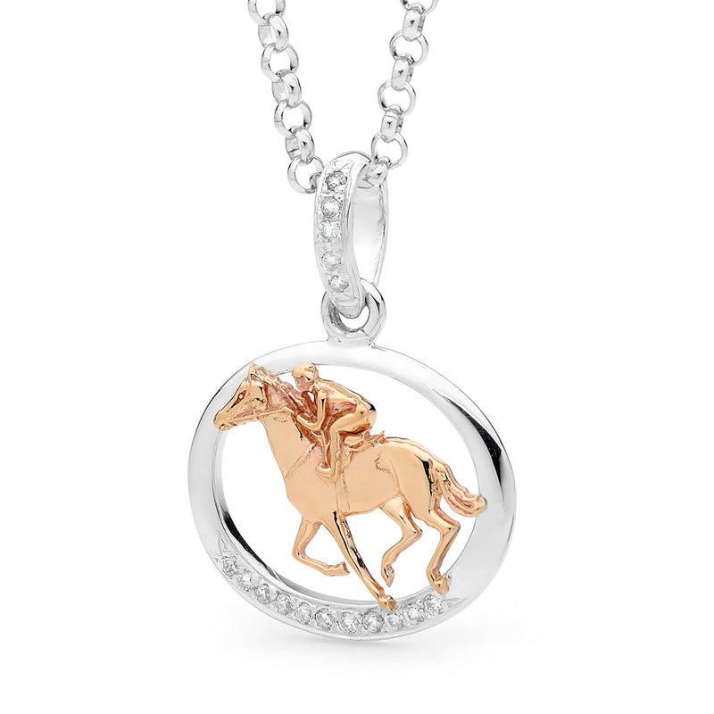 9ct Rose Gold Racehorse in a Sterling Silver Oval Frame