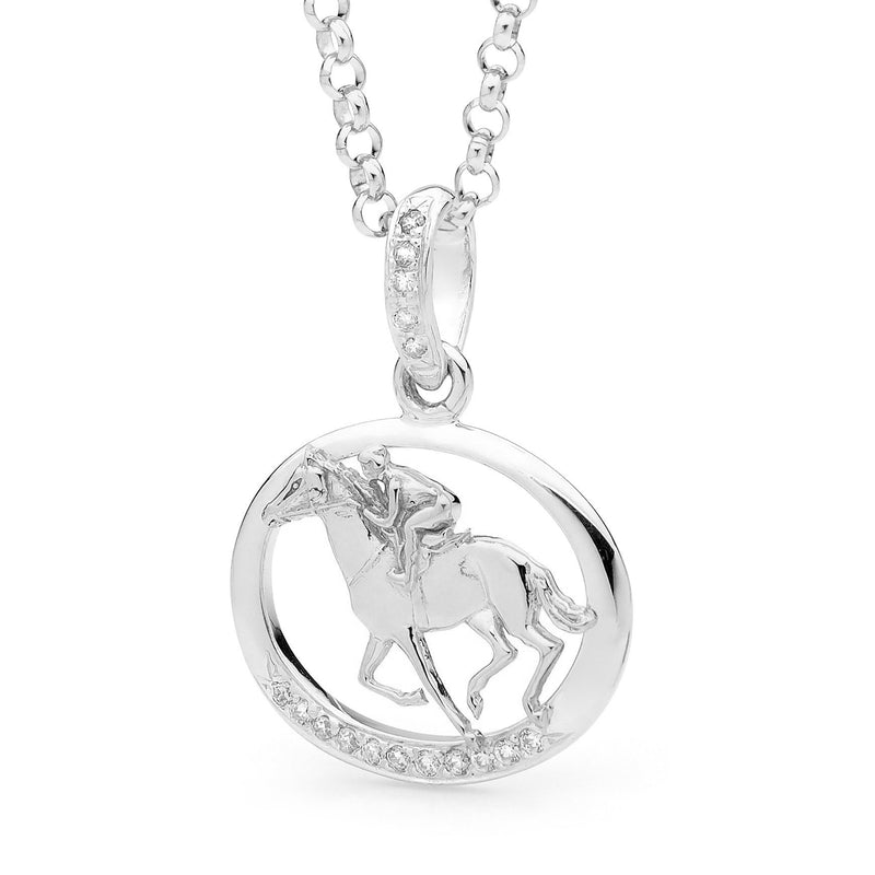 Sterling Silver Racehorse in an Oval Frame
