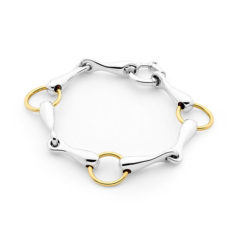 9ct Yellow Gold and Sterling Silver Solid Bit Bracelet