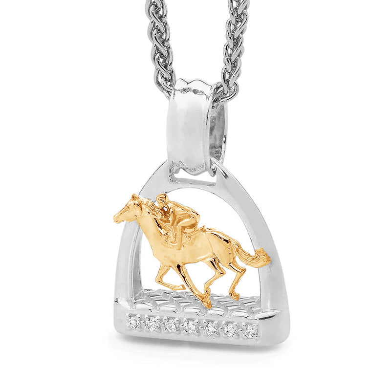 9ct Yellow Gold and Sterling Silver Medium Stirrup with Race Horse and Jockey