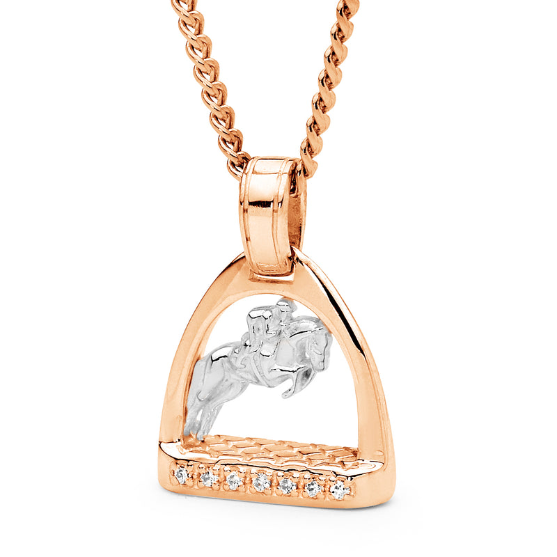 9ct White Gold and 9ct Rose Gold and Diamond Petite Stirrup with Showjumper Pendant