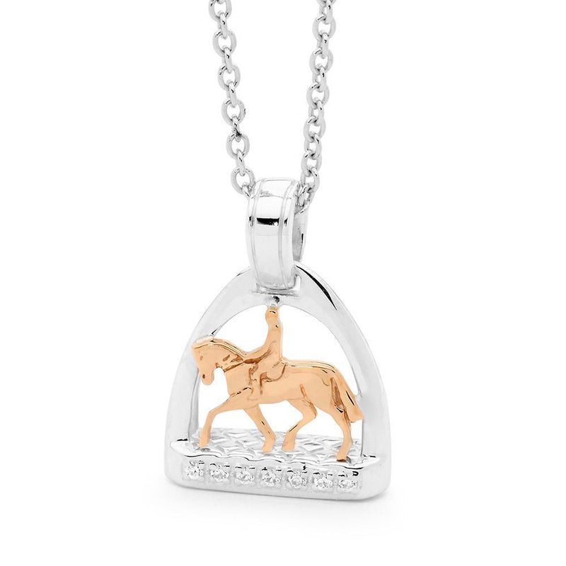 9ct Rose Gold and Sterling Silver Petite Stirrup with Pony and Rider Pendant