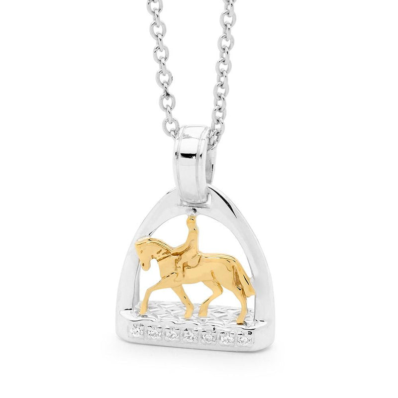 9ct Yellow Gold and Sterling Silver Petite Stirrup with Pony and Rider Pendant