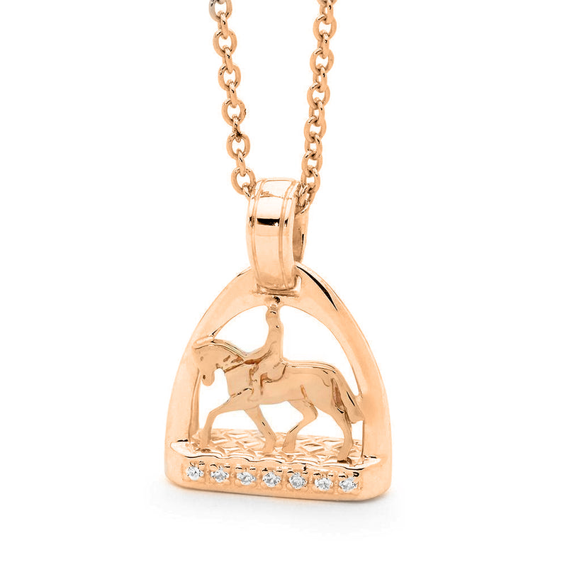 9ct Rose Gold and Diamond Petite Stirrup with Pony and Rider Pendant