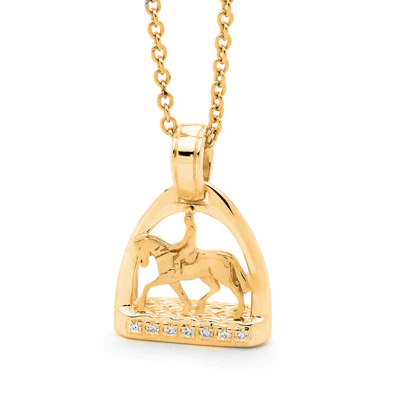 9ct Yellow Gold and Diamond Petite Stirrup with Pony and Rider Pendant
