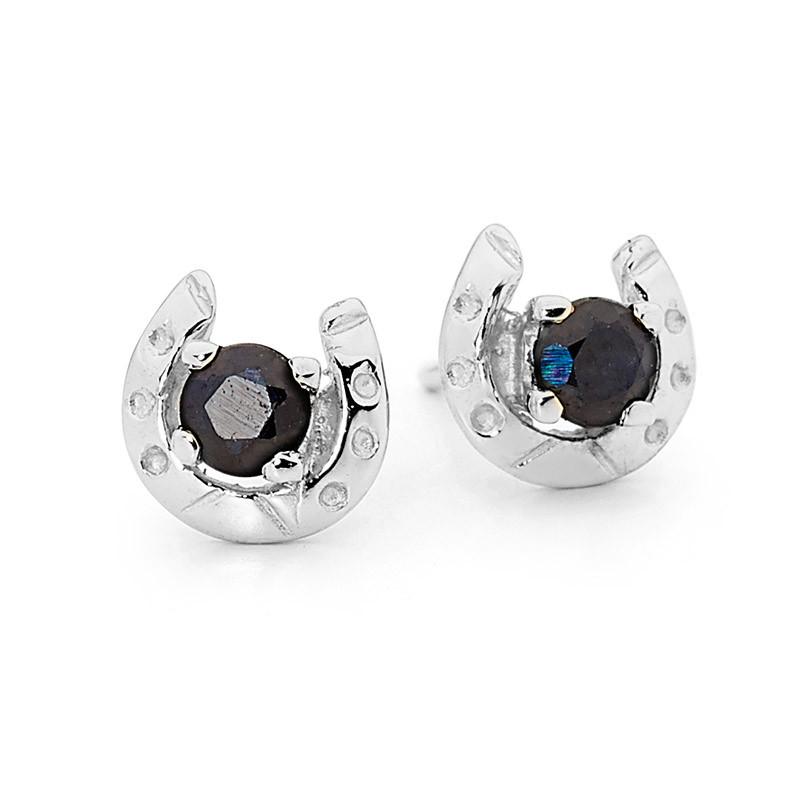 Sterling Silver Created Sapphire Horseshoe Earrings