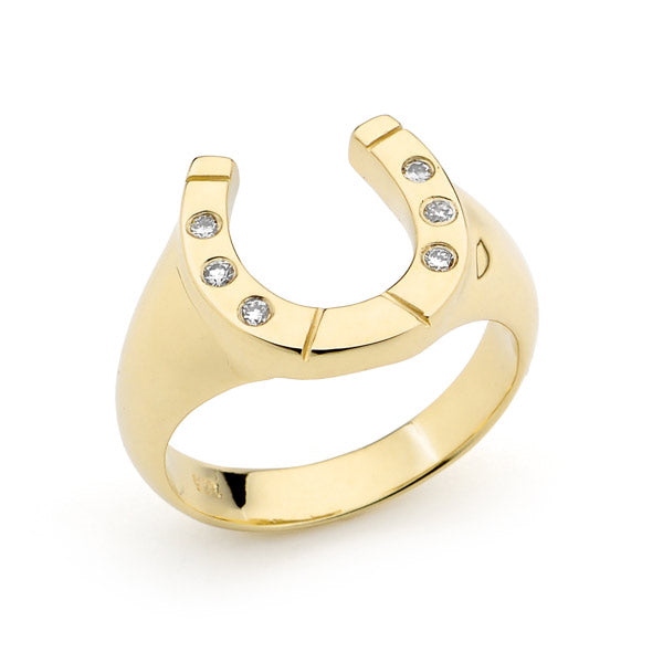 14kt Yellow Gold Womens Round Diamond Lucky Horseshoe Ring 1/20 Cttw | Las  Villas Jewelry