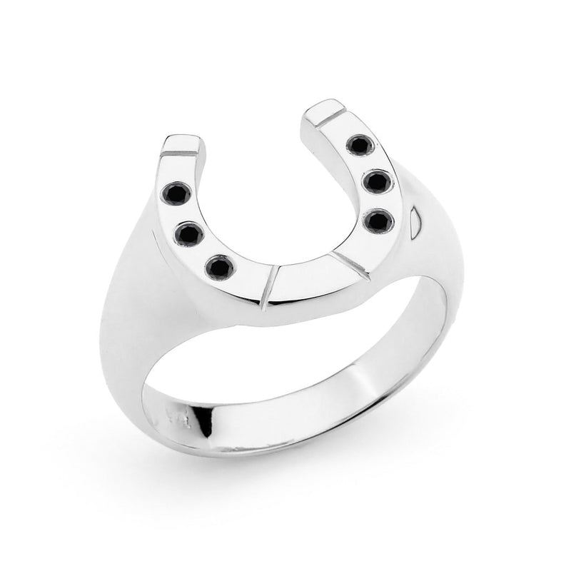 Sterling Silver Horseshoe and Black Diamond Ring