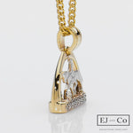 9ct White Gold and 9ct Yellow Gold and Diamond Petite Stirrup with Pony and Rider Pendant