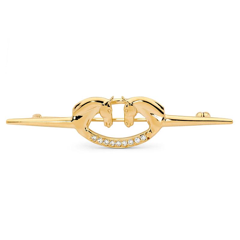 Gold Plated Double Horse Head Stock Pin